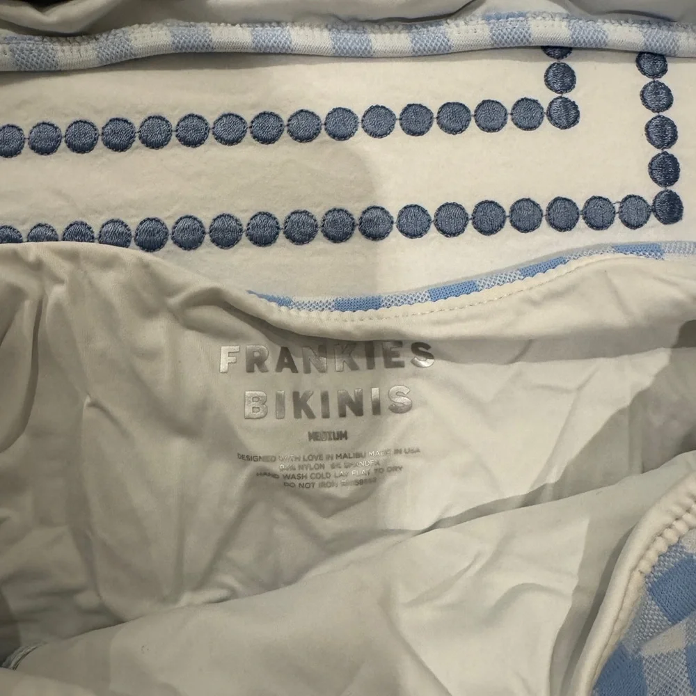 Frankie's Bikinis Sky Blue Gingham One-Shoulder and High Waisted Bottom Bikini